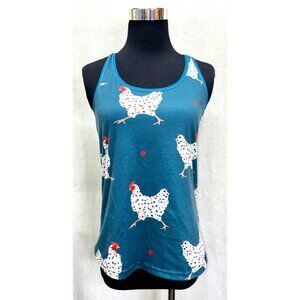 Pixie Lady Racerback Tank  Teal (not blue) Chickens Red Dots Stretchy Size S .k